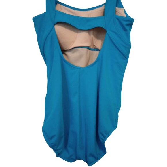 Lands End Blue One-Piece Swim Gold Accents & Ruched Front Womens Size 16 - Picture 10 of 11